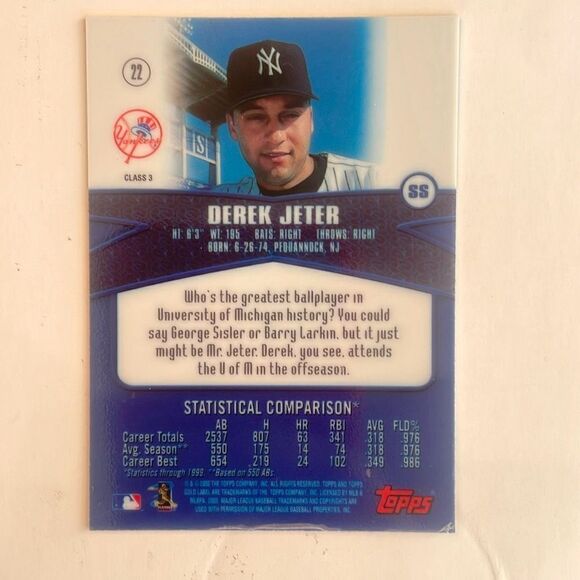 2000 topps gold label class 3 Derek Jeter refractor #22 mint condition - Picture 6 of 6